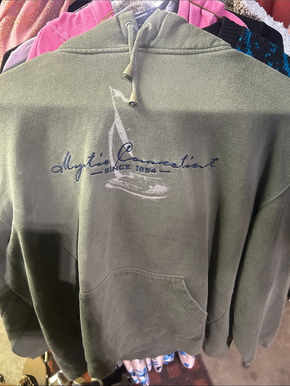 Abercrombie & Fitch Olive Green Crewneck Hoodie with Nautical Embroidery